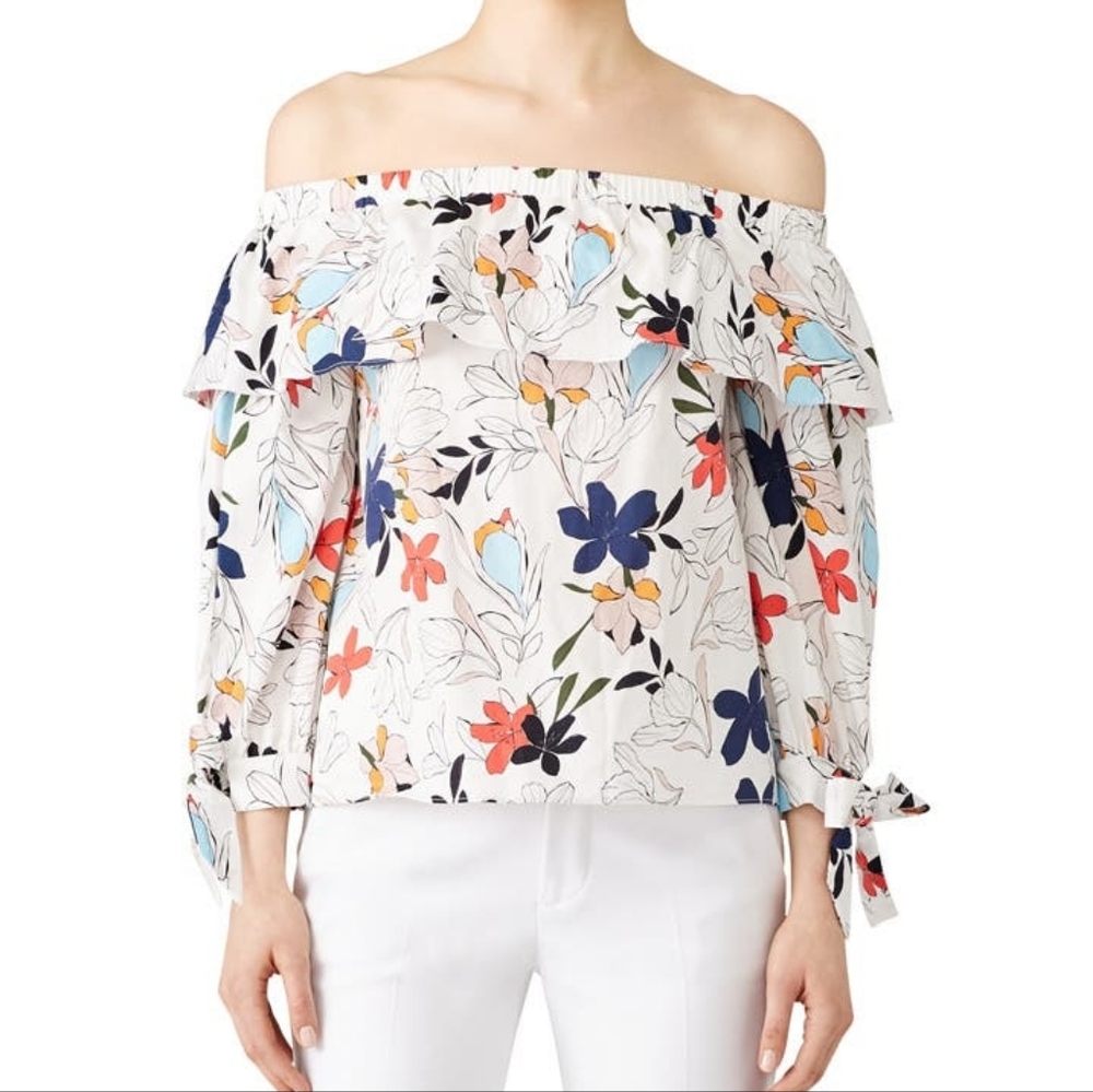 Parker Womens Floral Print Mandy Blouse Off The Shoulder Size Medium 11027063